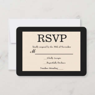 Tarjeta de RSVP de boda elegante chic negro y crem