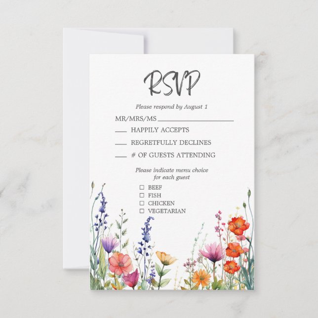 Tarjeta de RSVP de Boda Elegante con Flores Silves (Anverso)