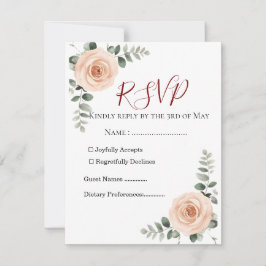 Tarjeta de RSVP de boda elegante con rosado y vege