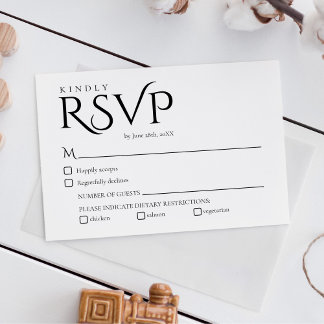 Tarjeta de RSVP de boda elegante en blanco y negro