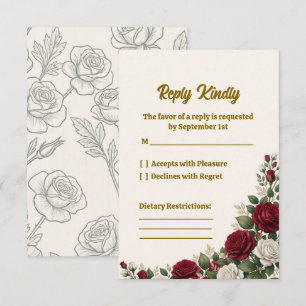 Tarjeta de RSVP de Boda Elegante Flor de Rosa de N