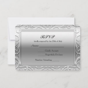 Tarjeta de RSVP de boda elegante glamurosa platead