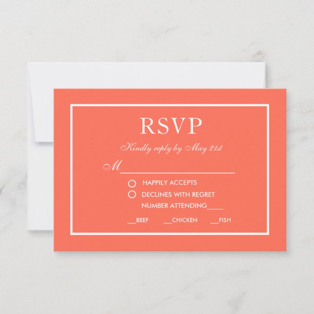 Tarjeta de RSVP de boda elegante moderna Coral Bla (Anverso)
