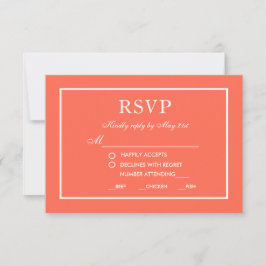 Tarjeta de RSVP de boda elegante moderna coral y b
