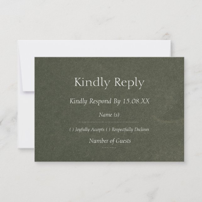 Tarjeta de RSVP de boda elegante moderna verde sal (Anverso)