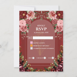Tarjeta de RSVP de boda en Burgundy Malhumorado y