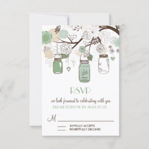 Tarjeta de RSVP de boda en frascos de Mason Verde 