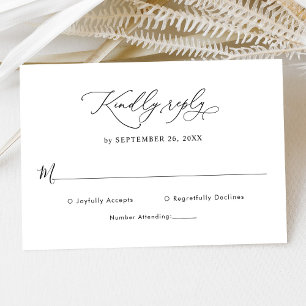 Tarjeta de RSVP de boda en guión elegante en blanc