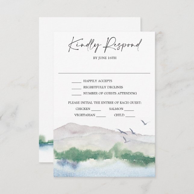 Tarjeta de RSVP de Boda en Lago de Montaña (Anverso / Reverso)