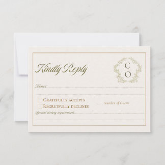 Tarjeta de RSVP de Boda en Verde Salvia con Toile