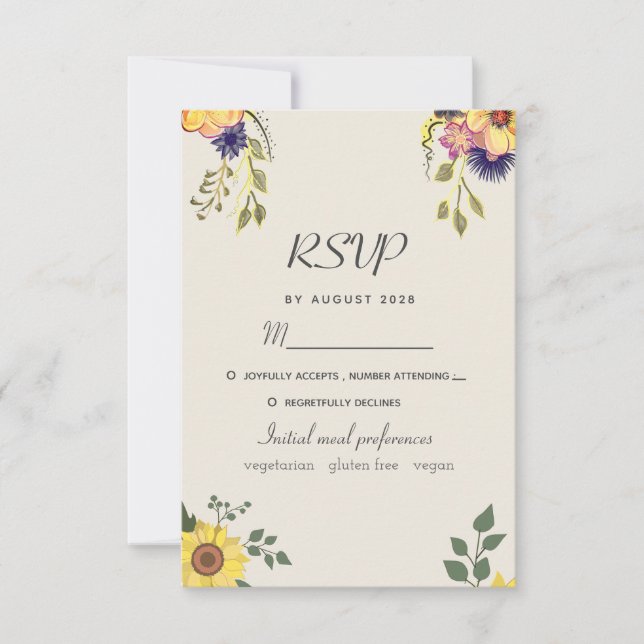 Tarjeta de RSVP de boda floral acuarela rústica (Anverso)