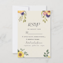 Tarjeta de RSVP de boda floral acuarela rústica