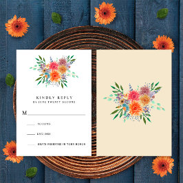 Tarjeta de RSVP de boda floral acuarela rústica el