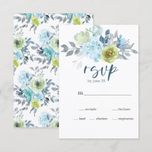 Tarjeta de RSVP de boda floral amarillo azul claro