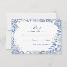 Tarjeta de RSVP de Boda Floral Azul Polvo - Agua E