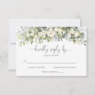 Tarjeta de RSVP de Boda Floral Blanca