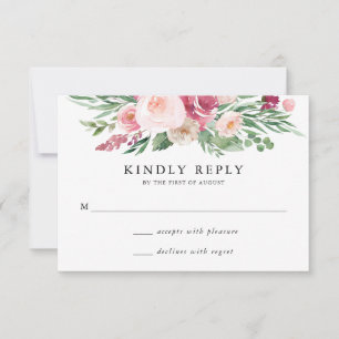 Tarjeta de RSVP de boda floral Boho Blush y rosa p