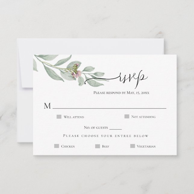 Tarjeta de RSVP de boda floral chic moderna (Anverso)