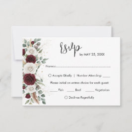 Tarjeta de RSVP de Boda Floral con Toque de Borgoñ