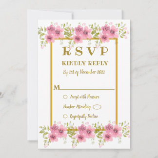 Tarjeta de RSVP de boda floral de anemona rosa acu