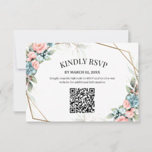 Tarjeta de RSVP de boda floral de coral con código