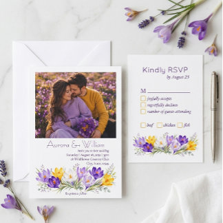 Tarjeta de RSVP de boda floral de crocus amarillo