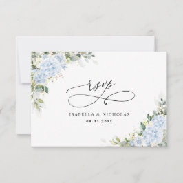 Tarjeta de RSVP de boda floral de Hortensia Azul