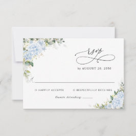 Tarjeta de RSVP de boda floral de Hortensia Azul