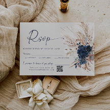 Tarjeta de RSVP de Boda Floral de Pasto Pampas Azu