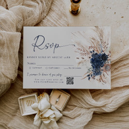 Tarjeta de RSVP de Boda Floral de Pasto Pampas Azu