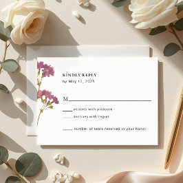 Tarjeta de RSVP de boda floral de Petunia Púrpura