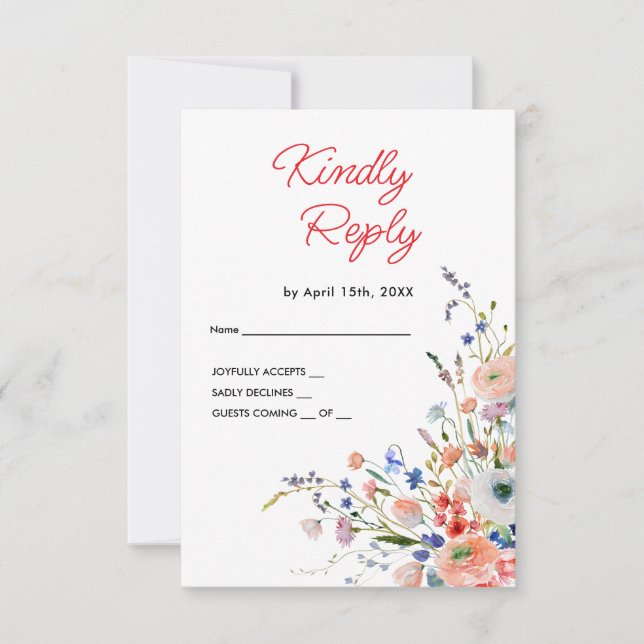 Tarjeta de RSVP de Boda Floral Elegante (Anverso)