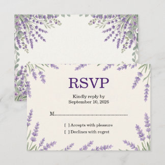 Tarjeta de RSVP de boda floral elegante de lavanda