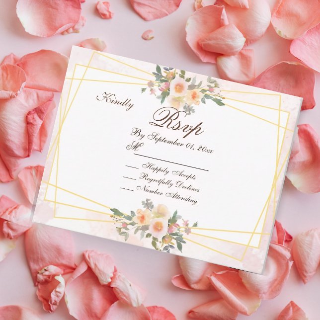 Tarjeta de RSVP de boda floral geométrica rosa rub (Subido por el creador)