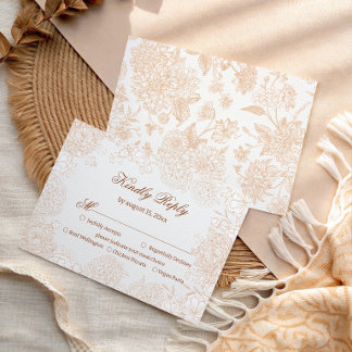 Tarjeta de RSVP de boda floral neutral refinada mi