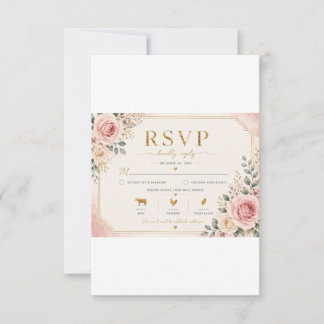 Tarjeta de RSVP de boda floral rosa sonrojado | R