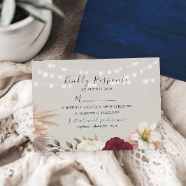 Tarjeta de RSVP de Boda Floral Rústica con Luces