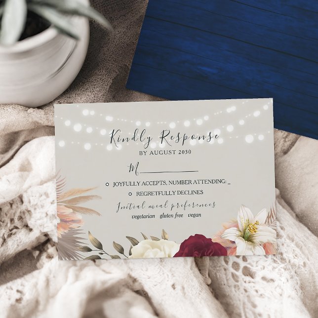 Tarjeta de RSVP de Boda Floral Rústica con Luces (Subido por el creador)