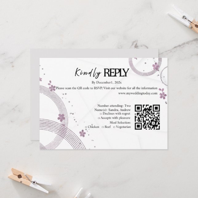 Tarjeta de RSVP de boda floral suave neutral (Anverso/Reverso In Situ)