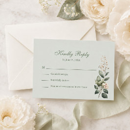 Tarjeta de RSVP de boda floral suave verde salvia