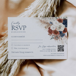 Tarjeta de RSVP de boda floral terracota boho azul