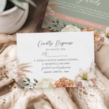 Tarjeta de RSVP de boda floral verde salvia y melo