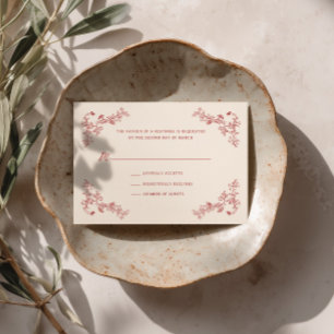 Tarjeta de RSVP de boda floral vintage carmesí rús