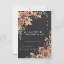 Tarjeta de RSVP de boda floral vintage oscura