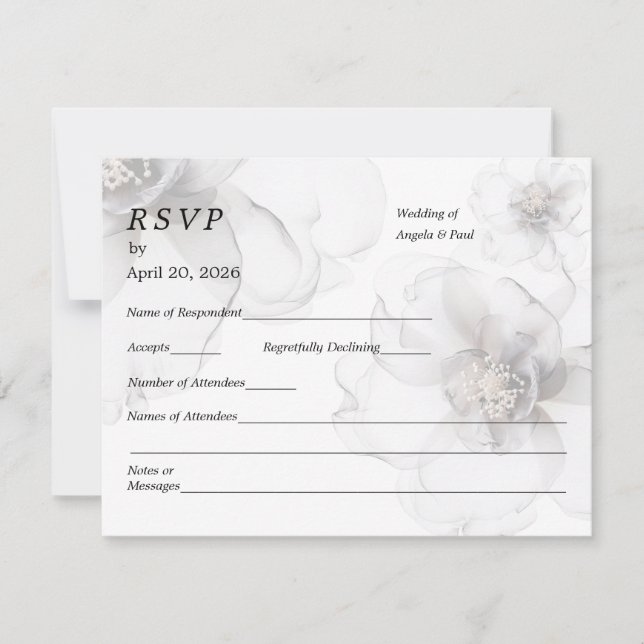 Tarjeta de RSVP de Boda Flores Suaves (Anverso)