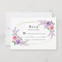 Tarjeta de RSVP de boda geométrica de lavanda rosa