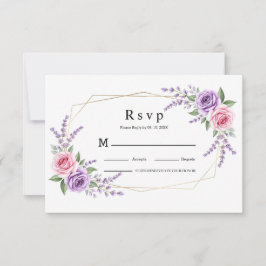Tarjeta de RSVP de boda geométrica de lavanda rosa