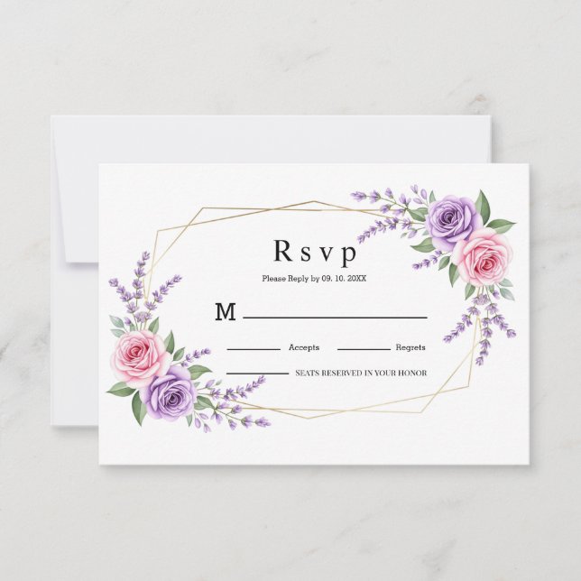 Tarjeta de RSVP de boda geométrica de lavanda rosa (Anverso)