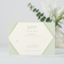Tarjeta de RSVP de boda geométrica verde salvia el