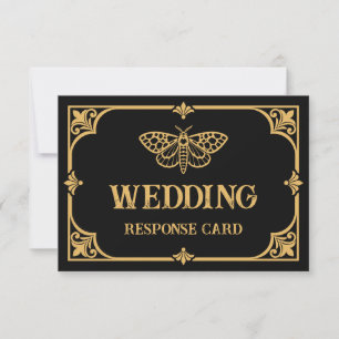 Tarjeta de RSVP de boda gótica de polilla victoria